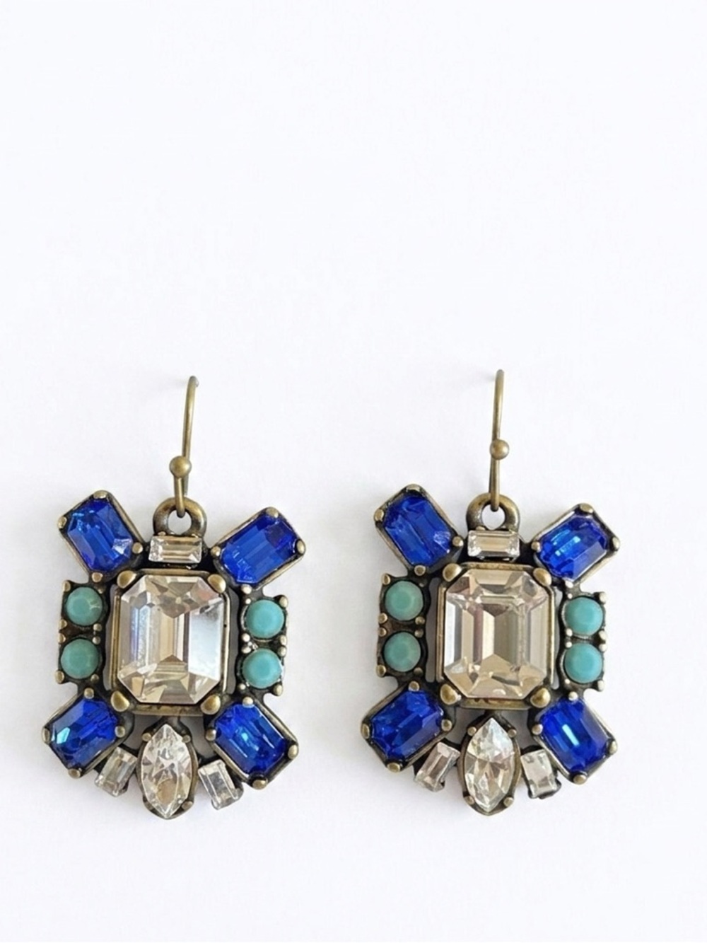 NWT Australian Crystal Blue and Gold Statement Earrings